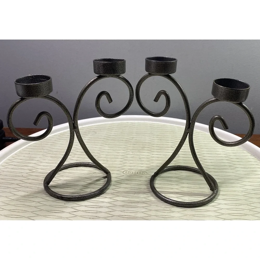 2 Vintage Y2K Metal Curly Swirl Votive Candle Holders‎ Dark Gray 7